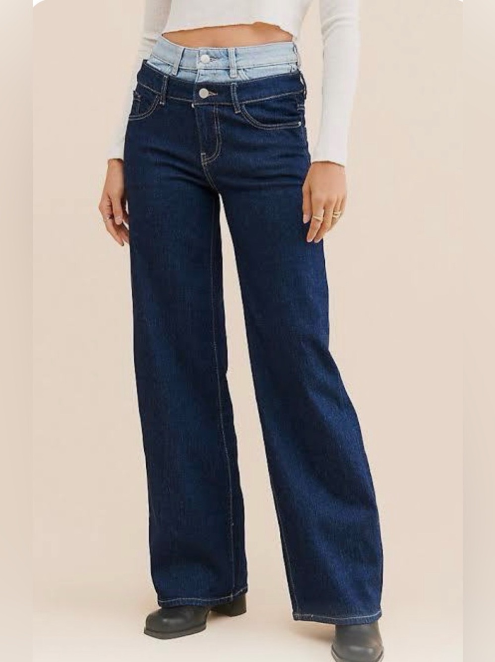 Warp + Weft 2/26 Double Vision Nice Cote Wide Leg Stacked Waist Jeans Denim 31”